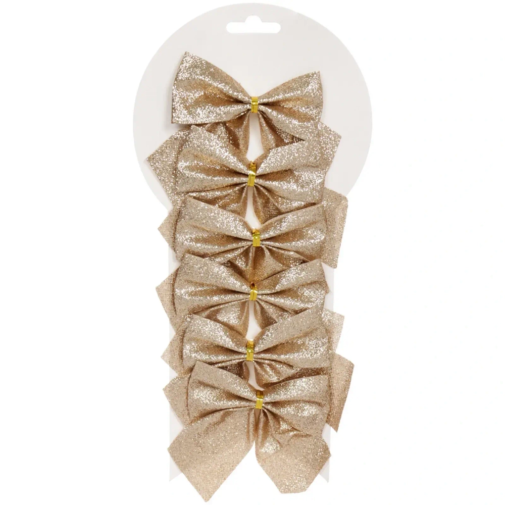 Бант на ёлку «Зимнее очарование» 8,5*9 см (набор 6 шт), Шампань