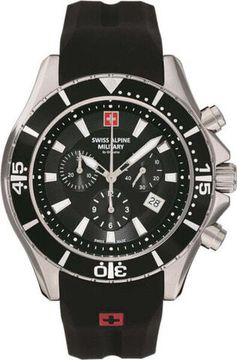 С ремешком Мужские наручные часы с черным силиконовым ремешком  Swiss Alpine Military 7040.9837 chrono 45mm 10ATM