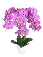Искусственные Орхидеи 3 ветки лиловые крапчатые 65см в кашпо
