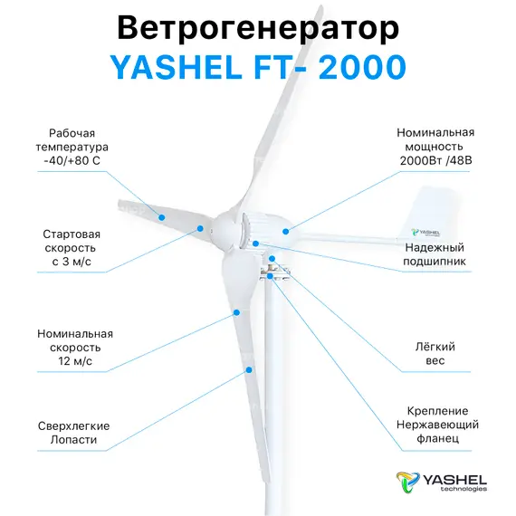 АВТОНОМНАЯ ВЕТРЯНАЯ ЭЛЕКТРОСТАНЦИЯ YASHEL СЕРИЯ «WINDSTATION 2000W-48V(H)»