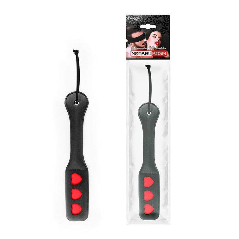 Черная шлепалка NOTABU с красными сердечками - 32 см. (Цвет: черный с красным)