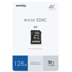 128 Gb microSDXC Smartbuy Class10 U3 V30 A1 Advanced R/W up to 90/55 с адапт