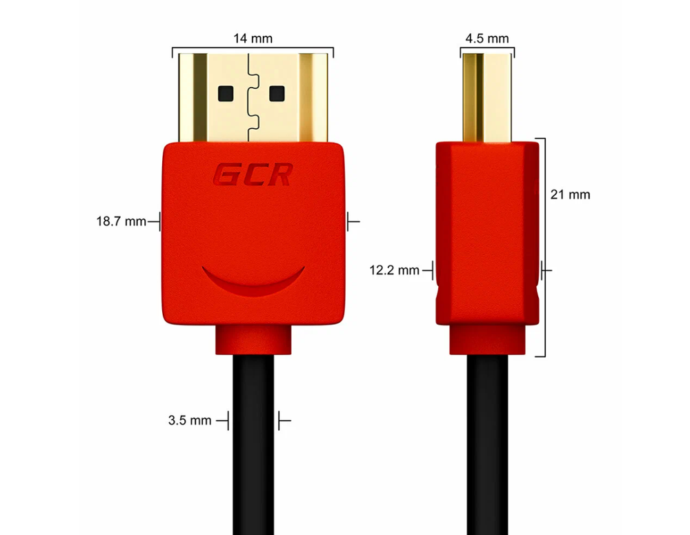 Кабель для монитора HDMI 2.0 1.5м GCR черный с красными позолоченными коннекторами