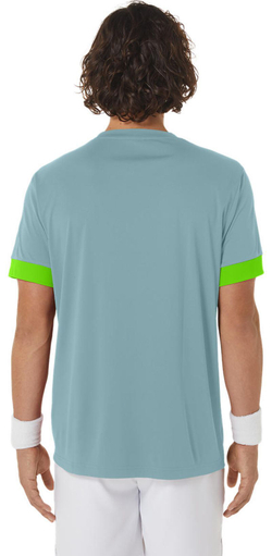 Мужская теннисная футболка Asics Court Short Sleeve Top - бирюзовый оттенок/электрический лайм