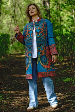 Пальто "Галактика", принт - декоративная фрактальная композиция