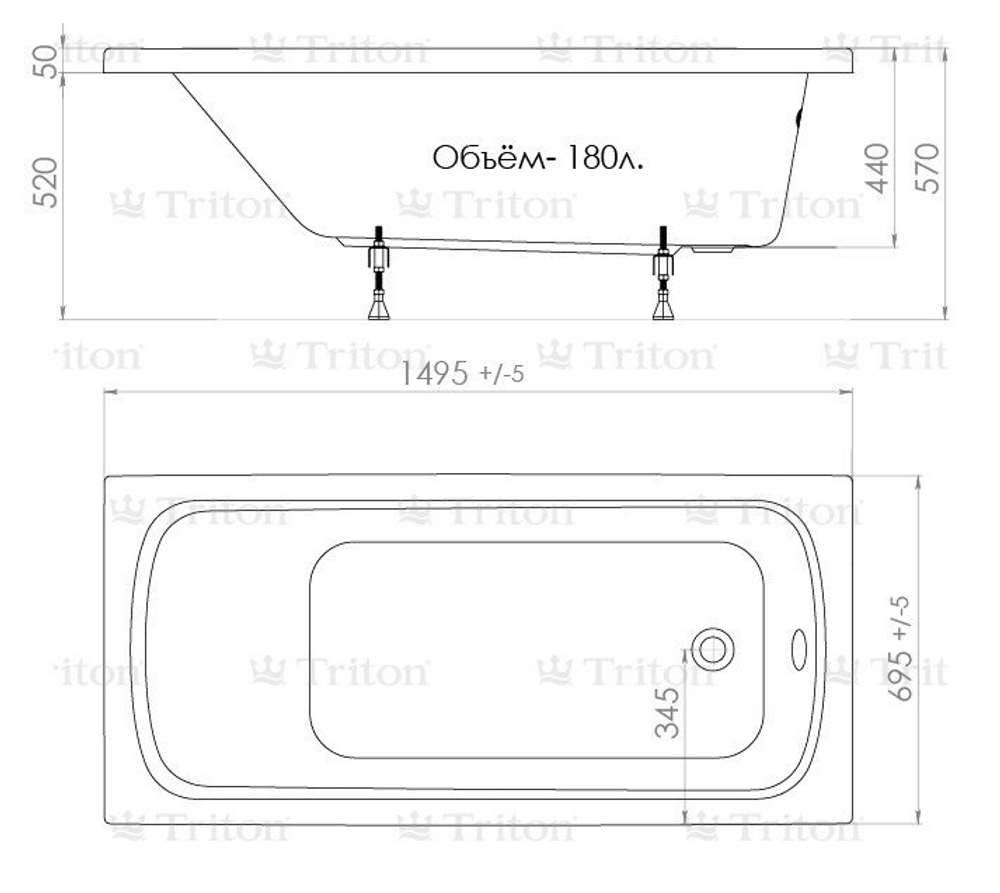 Ванна акриловая Triton Стандарт Экстра 150 см
