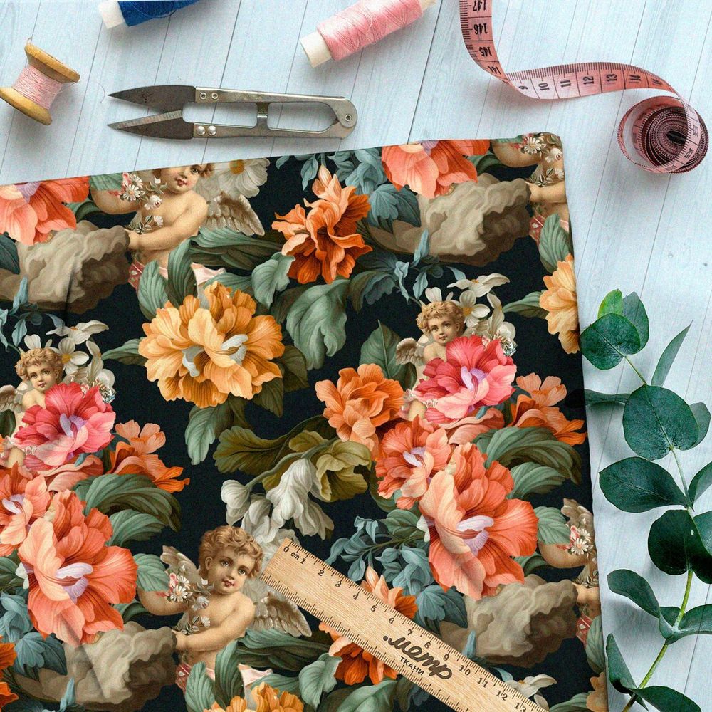 Ткань премиум бифлекс ангелы в цветах