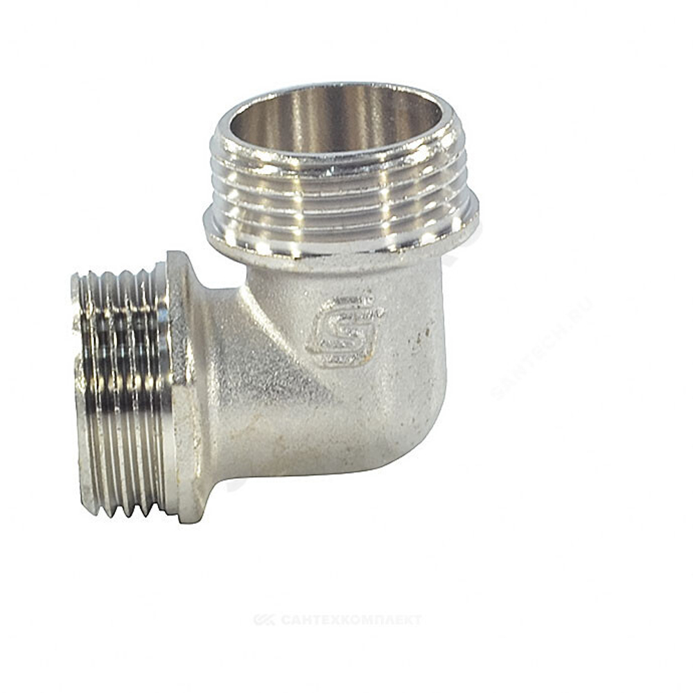 Угольник латунь никель реборда Ду 15 (1/2") НР/НР SantechSystems