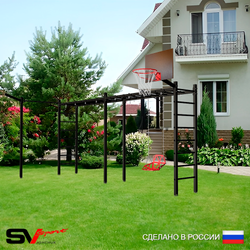 Уличная шведская стенка Sv Sport рукоход х 2 с комплектом турник прямой У50433К (Со спинкой/Щит баскет/Кронш бокс)