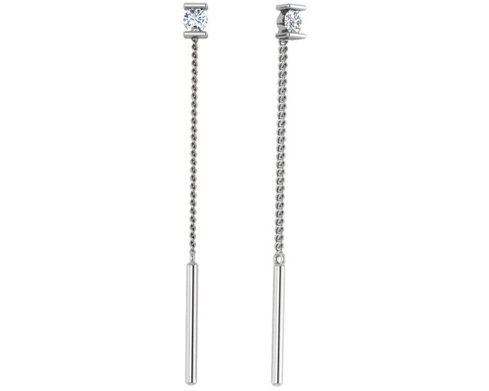 Cерьги продевки с кристаллами на цепочке из маленьких шариков. Серебро 925.