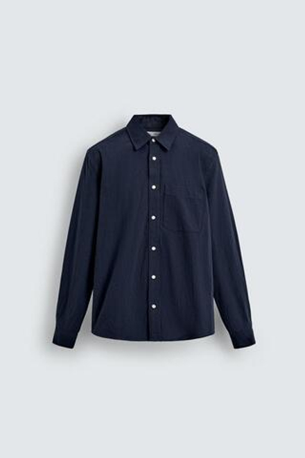 ZARA РУБАШКА В ПОЛОСКУ С ЭФФЕКТОМ ПОТЕРТОСТИ, МОРСКОЙ СИНИЙ