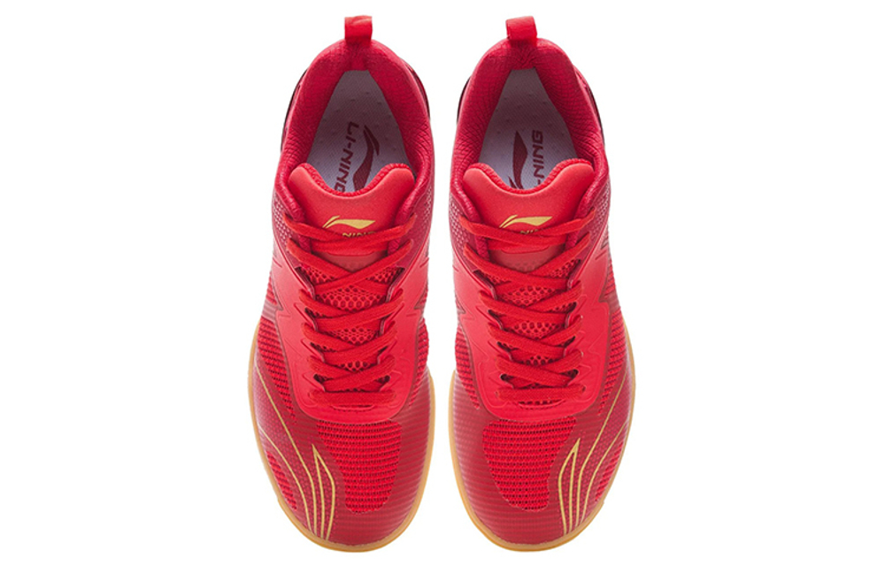 Li Ning Competition Cushioning Slip Resistant Abrasion Resistant Breathable Low top Table Tennis Shoes Men"s Flame Red
