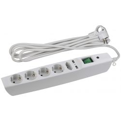 Сетевой фильтр ЭРА SFU-5es-2m-W с надежной защитой с заземлением с выключателем 5 розеток 2xUSB 2м 10А белый
