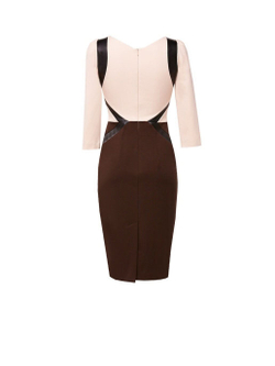 Платье приталенного покроя бежево-коричневое с рукавом 3/4 02-01-19FW