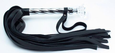 Чёрная плеть из кожи с широкими хвостами и набалдашником - 60 см. (Цвет: черный)