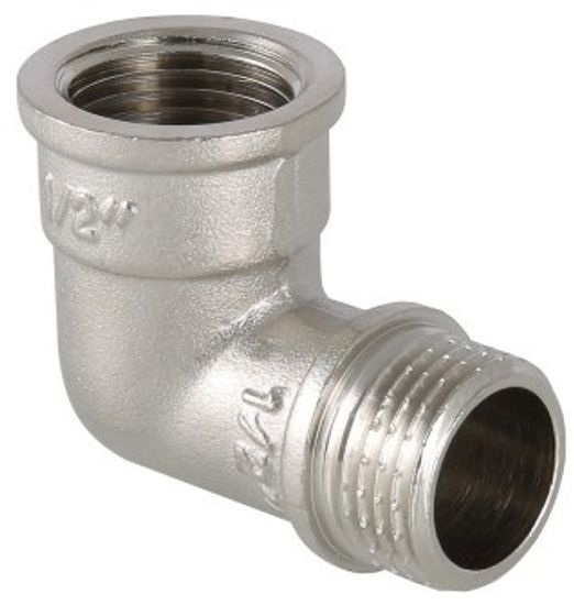 Угольник Valtec 3/4" ВР/НР с внутренней/наружной резьбой латунный никелированный VTr.092.N.0005