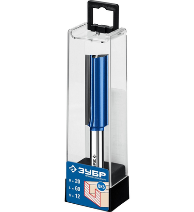 ЗУБР 20 x 60 мм, хвостовик 12 мм, фреза пазовая прямая с нижними подрезателями, Профессионал (28755-20-60)