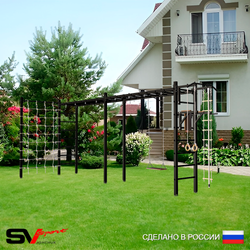 Уличная шведская стенка Sv Sport рукоход х 2 с комплектом турник прямой У53244 (Турник/Брусья/Деревянные/Канат/кольца/лестница/Сетка)