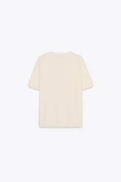 ZARA ОДНОТОННЫЙ ТОП С КОРОТКИМИ РУКАВАМИ, ЦВЕТ СЛОНОВОЙ КОСТИ