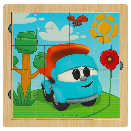 Деревянная игрушка - фигурная рамка-вкладыш «Грузовичок Лёва» 17*17 см,термопакет Буратино