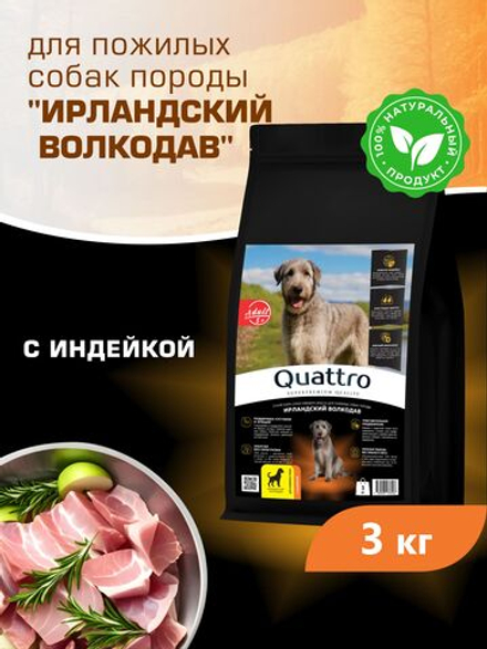 Корм сухой для пожилых собак породы Ирландский волкодав старше 5 лет, с индейкой, 3 кг, QUATTRO