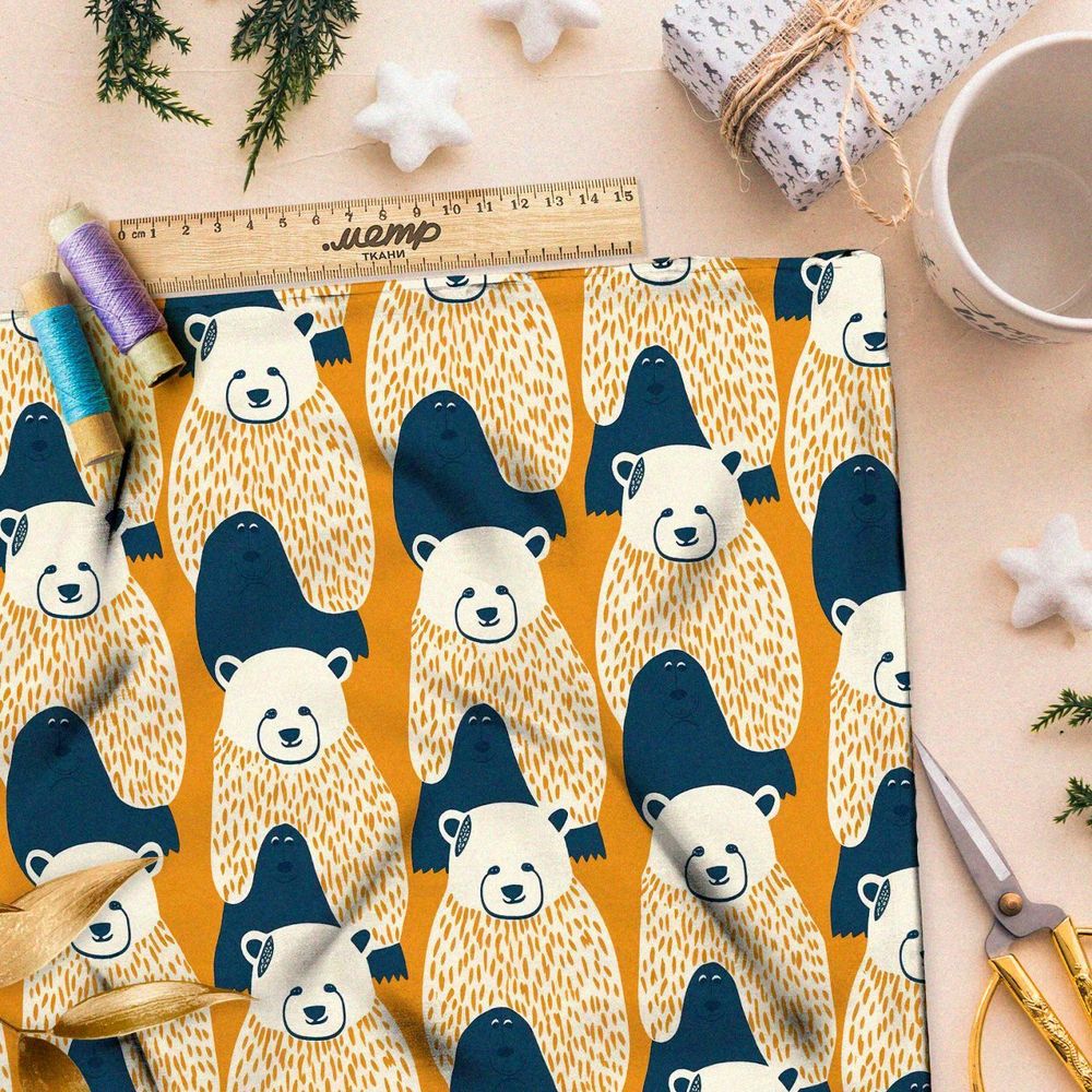 Ткань премиум атлас собрание лесных медведей