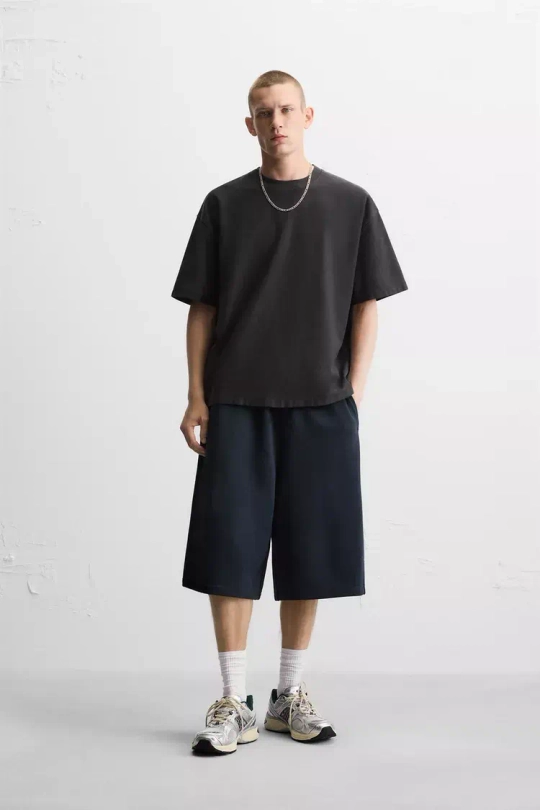 ZARA ФУТБОЛКА BOXY FIT HEAVYWEIGHT, ЧЕРНЫЙ
