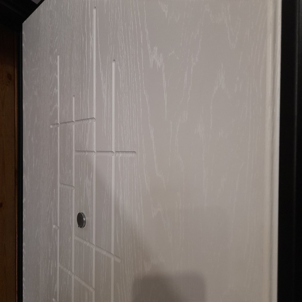 Входная металлическая дверь RеX (РЕКС) 15 Чешуя кварц черный, фурнитура хром/ Фл-289 Белый ясень 16мм