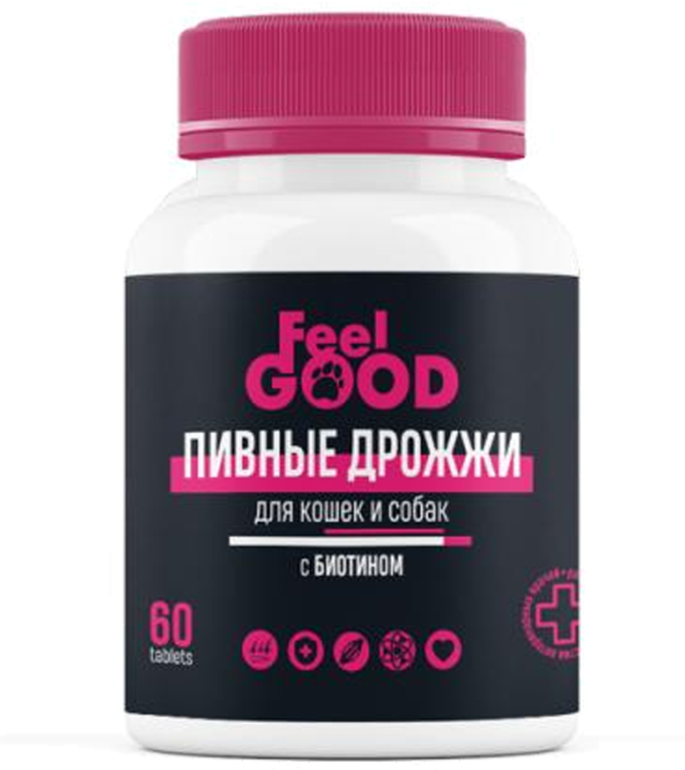 FeelGOOD Пивные дрожжи с биотином и чесноком для кошек и собак, 60 табл.