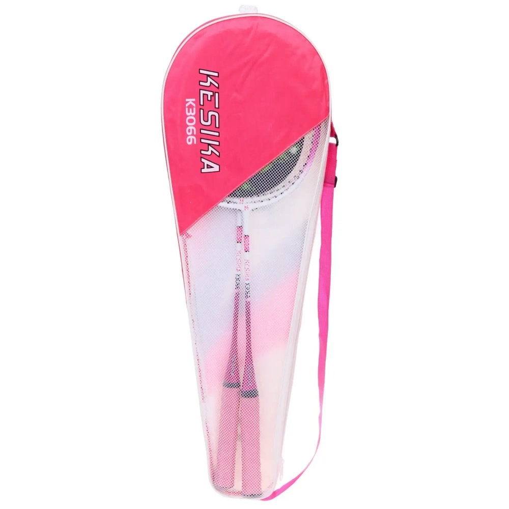 Бадминтон в наборе K-3066, 3 предмета: 2 металлические ракетки 65 см, чехол (цвет: розовый)