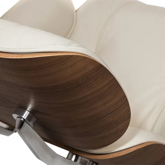 Кресло с оттоманкой Eames Lounge, Premium U.S. version, кремовая кожа, орех