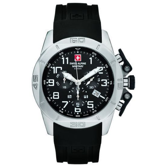 С ремешком Мужские наручные часы с черным силиконовым ремешком Swiss Alpine Military 7063.9837 chrono 45mm 10ATM