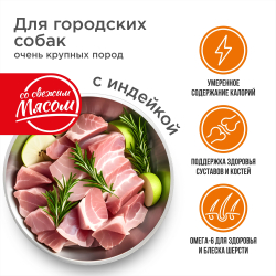 Корм сухой для взрослых собак очень крупных пород, премиум полнорационный комплекс, для городских собак, с индейкой, 2,5 кг, QUATTRO