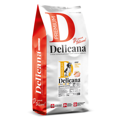 Delicana корм сухой для взрослых собак средних пород курица, овощи