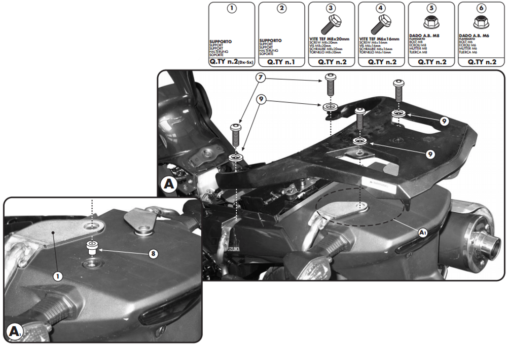 Боковой крепеж кофров на Suzuki DL 650 KLX 532 KAPPA