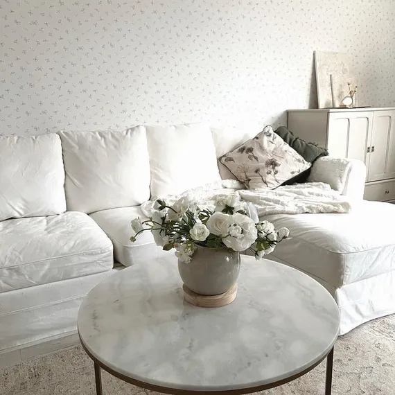 Журнальный столик Sheffield Ø80 см, белый мрамор