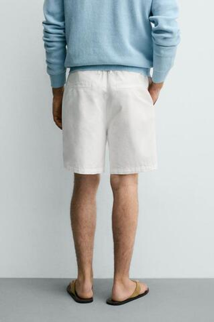 ZARA ШОРТЫ REGULAR FIT ИЗ ХЛОПКА И ЛИОЦЕЛЛА, ЖЕЛТОВАТО-БЕЛЫЙ