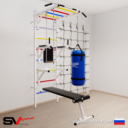 Шведская стенка Sv Sport усиленная 66320 (Турник рукоход/Брусья/Стойка/Скамья/Трапеция/Цепь/Мешок 22кг/Канатный лаз)