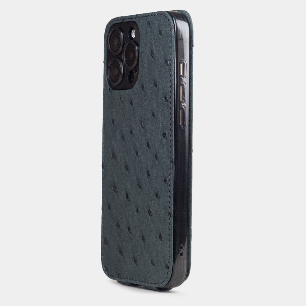 Кожаный чехол для iPhone 16 Pro Max, страус серого цвета