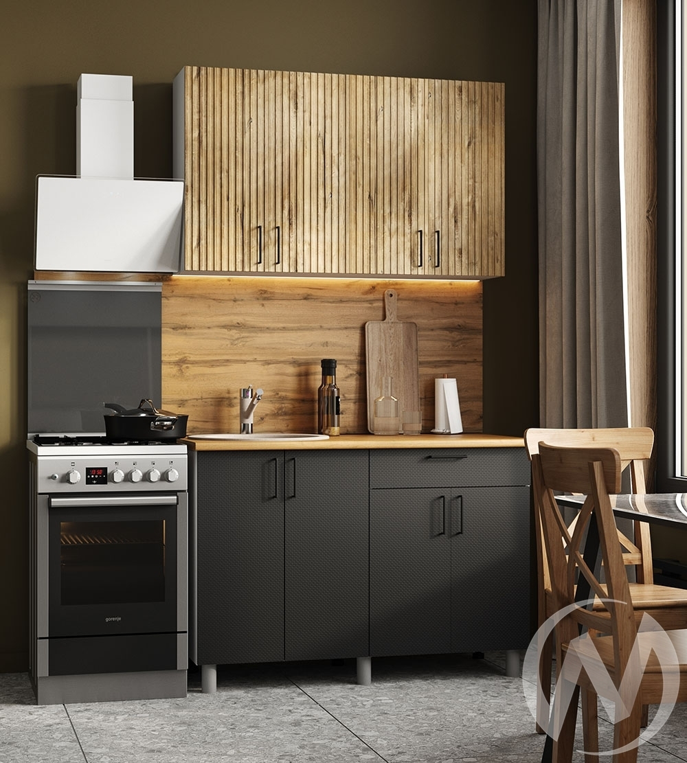 Кухня Грейс 1.2м (корпус белый/дуб канадский; карбон вулкан) 26мм дуб вотан