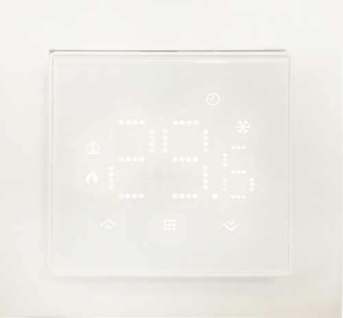 Термостат с датчиком пола, с недельным программированием, с Wi-Fi , 16 A, 55*55 мм., белое стекло