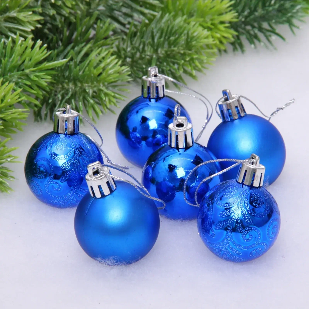Новогодние шары 4 см (набор 6 шт) «Микс фактур», синий