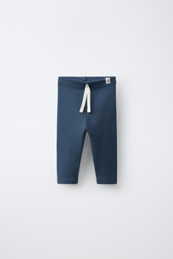 ZARA ЛЕГИНСЫ В РУБЧИК С НАШИВКОЙ, ОКЕАНСКИЙ СИНИЙ
