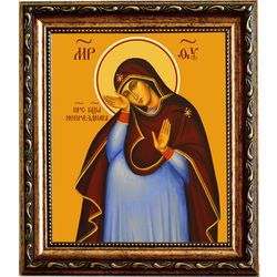 Непраздная Богородица. Икона беременной Божией матери на льняном холсте в раме.