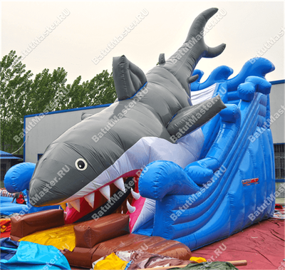 Детский надувной батут-горка "Акула"