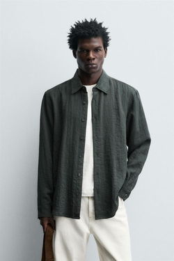 ZARА РУБАШКА RELAXED FIT ИЗ СТРУЯЩЕЙСЯ ТКАНИ, СЕРЫЙ