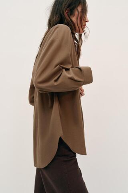ZARA РУБАШКА ОВЕРСАЙЗ ИЗ ХЛОПКА, КОРИЧНЕВЫЙ