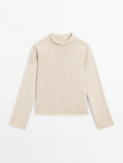 Massimo Dutti Трикотажный свитер с высоким воротником, песочный
