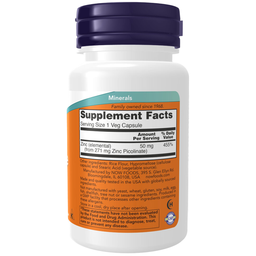 Now Foods Zinc Picolinate 50 mg 60 veg capsules, Цинк