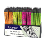 Карандаш ч/г Alingar HB, дерево, с ластиком, круглый, заточенный, ассорти, корпус с рисунком капля, пластиковый стенд по 288 шт.